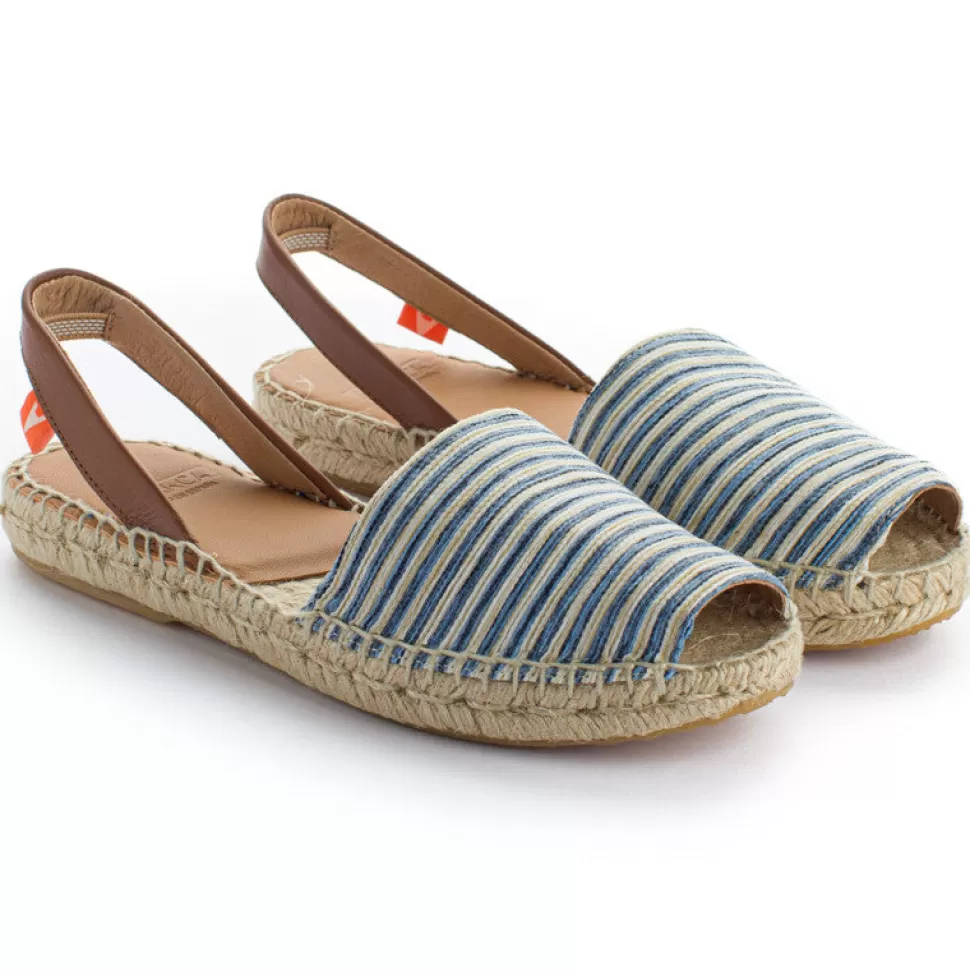 Online Sandali Minorchini In Pelle Con Strisce Blu Donna Espadrillas Estive