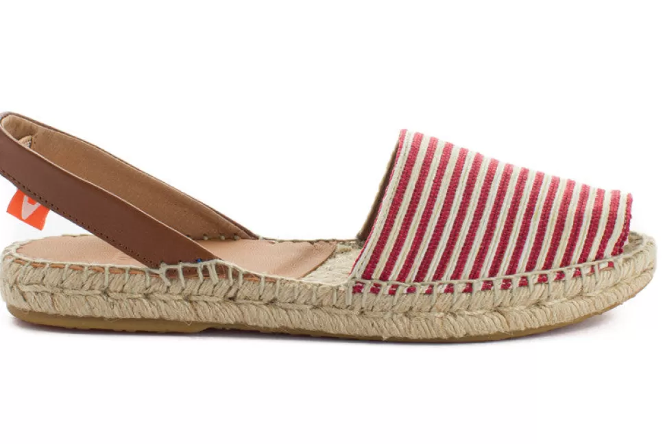 Shop Sandali Minorchini In Pelle Con Strisce Rosse Donna Espadrillas Estive