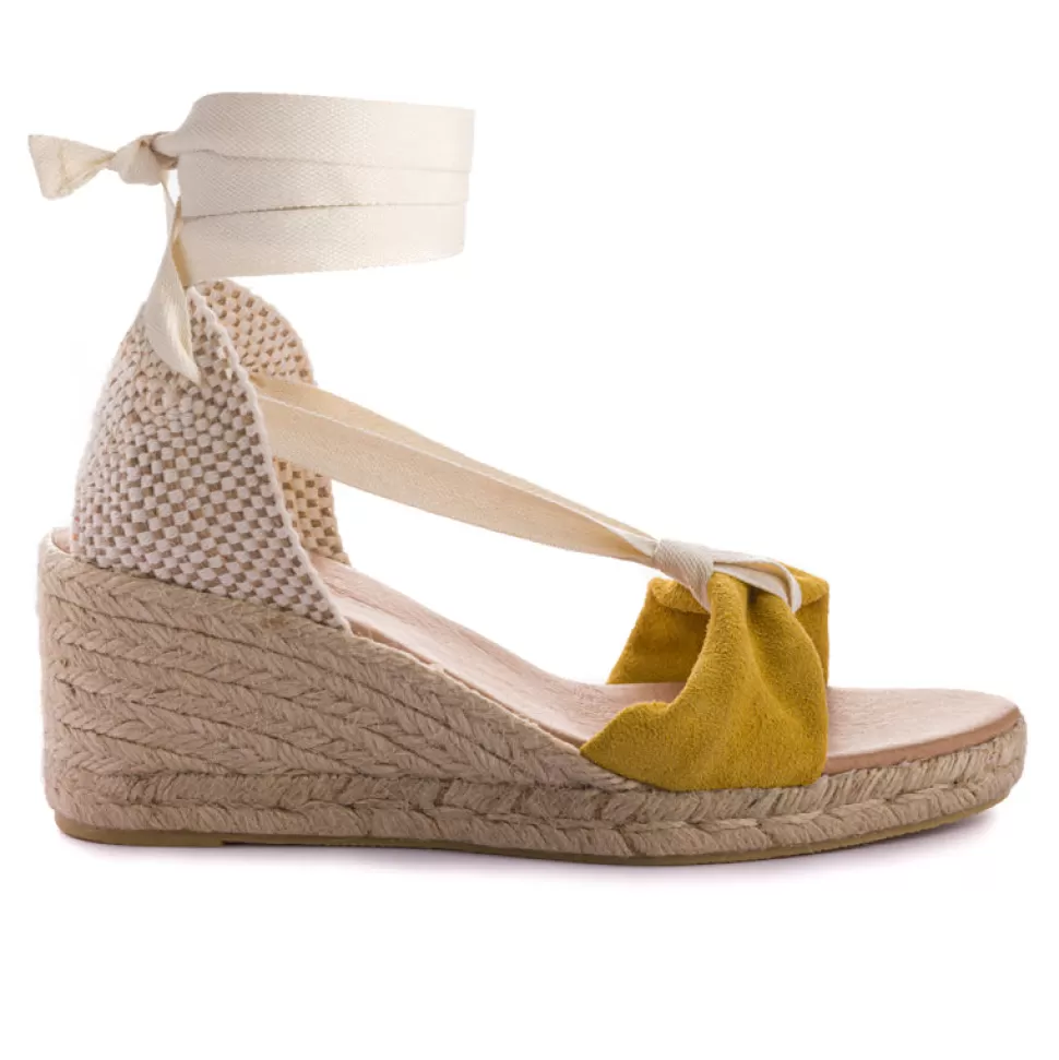 Outlet Sicilia Cuna Cinta Piel Amarillo Donna Espadrillas Estive