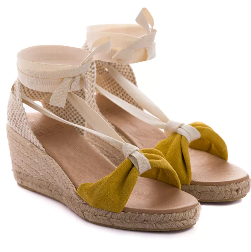 Outlet Sicilia Cuna Cinta Piel Amarillo Donna Espadrillas Estive